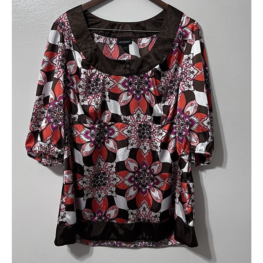Y2K Lane Bryant‎ Satin Floral Babydoll Top Sz 18/20 2X Fairy Whimsigoth Boho VTG
